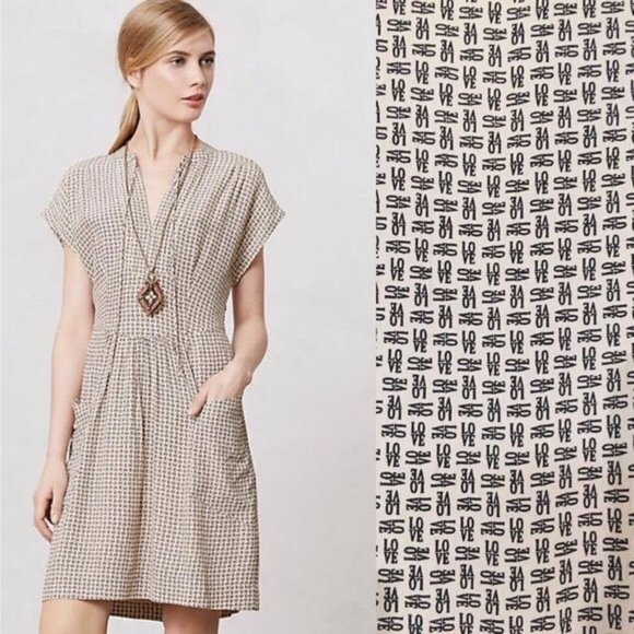 Anthropologie LOVE Print V-Neck Dress with Pockets - Picture 1 of 9
